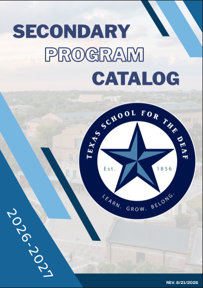 Cover of a program catalog for Texas School for the Deaf, featuring a star emblem.