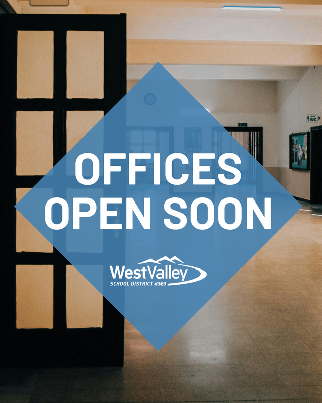 school office door opening with text Offices Open Soon