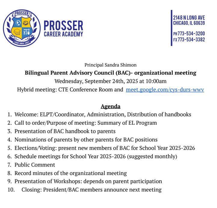 The same September 2025 BAC Meeting Notice and Agenda in English