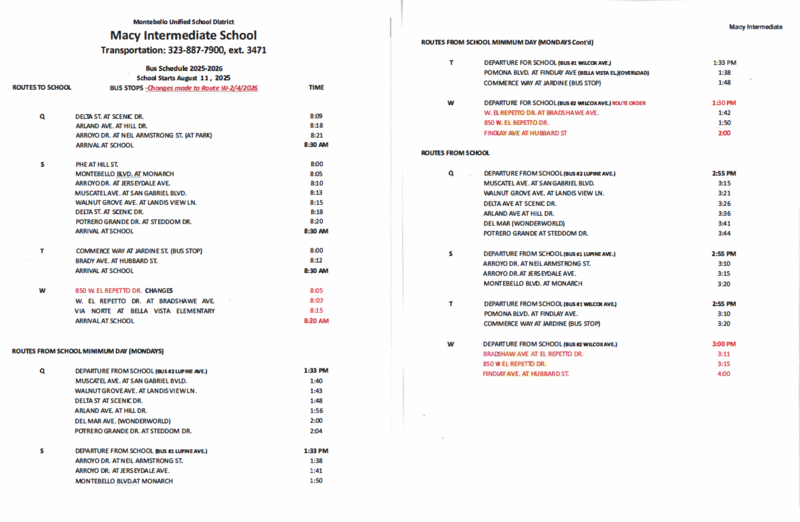 Route W bus schedule