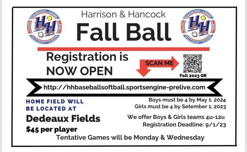 We will have in person registration tonight, Wednesday, August 23, @ 530 pm West Harrison Ballfield  10030 Vidalia Rd, Pass Christian