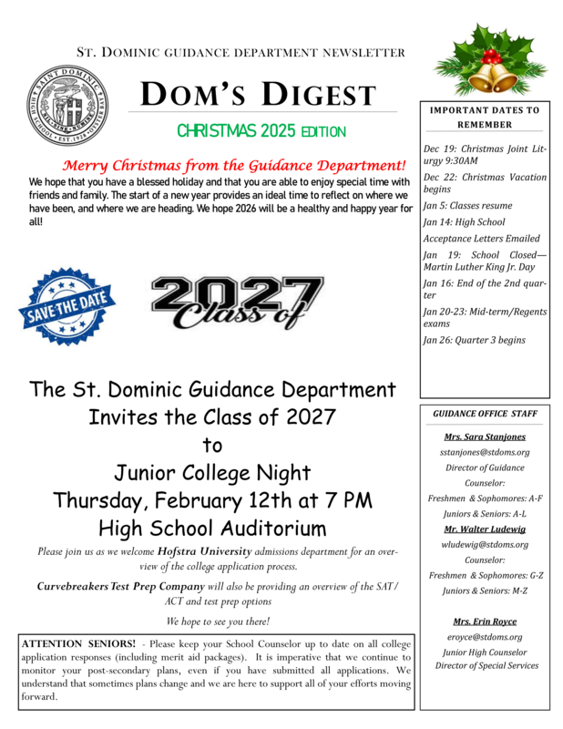 Dom's Digest - Guidance Department Newsletter (Christmas 2025 Edition) Featured Photo