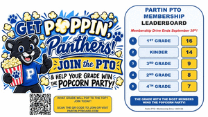 Graphic advertising the Partin Elementary PTO membership drive