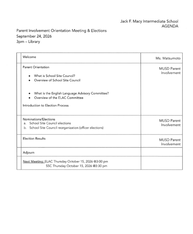 Agenda meeting SSC ELAC
