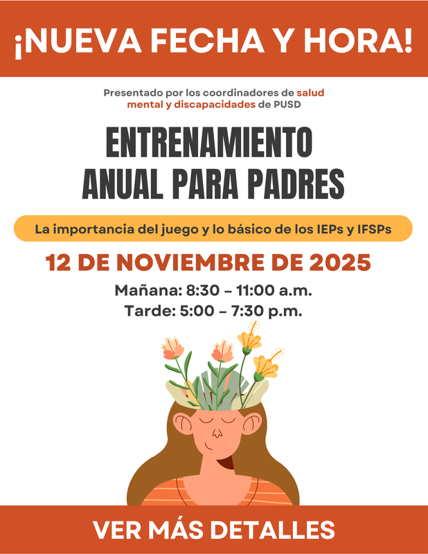 annual parent training date change announcement in Spanish