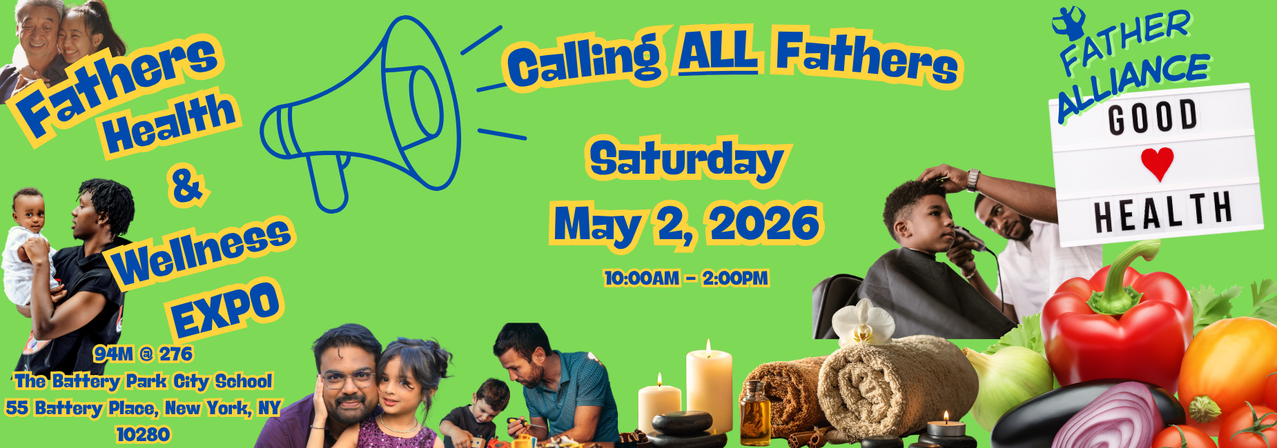 A vibrant promotional banner for a Father's Health and Wellness Expo.