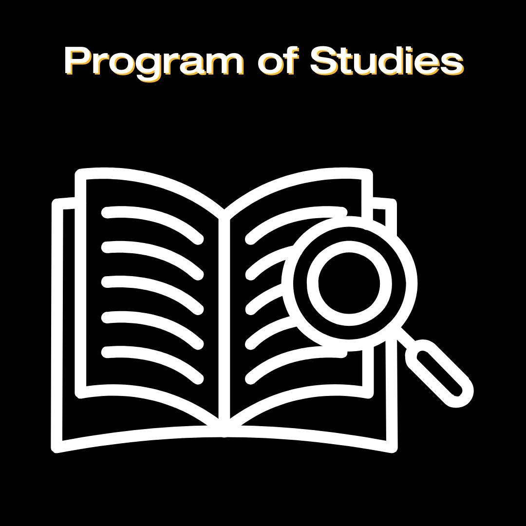 "Program of Studies" with a book being viewed through a magnifying glass.