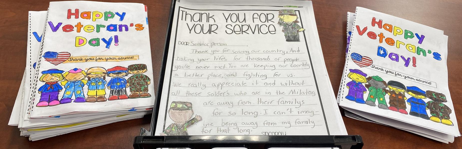 Photo of handmade notes and letters for veterans