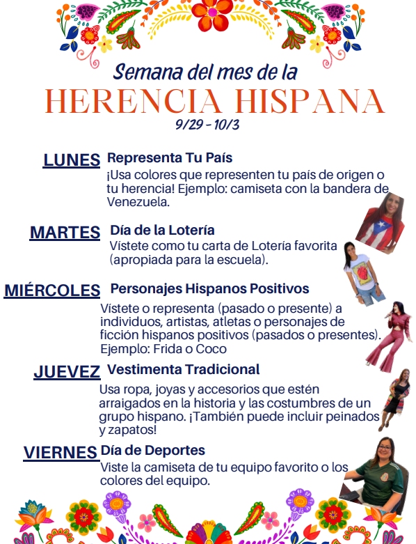 Hispanic Heritage Month Spirit Week/ Semana del mes de la herencia hispana