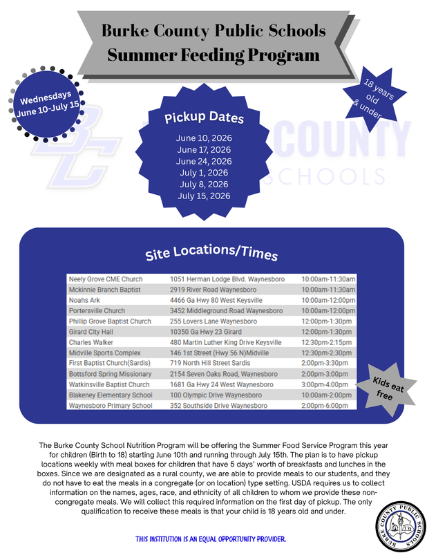 summer meal location and date flyer