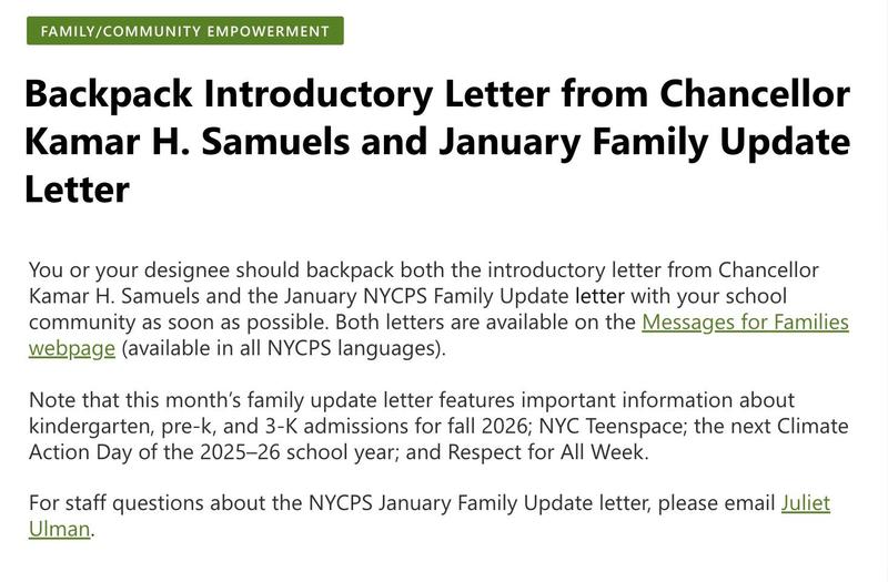 Image for Letter Update for Families