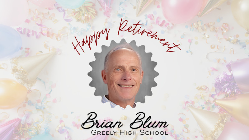 Celebratory image with a smiling man framed by festive decorations and text for retirement.