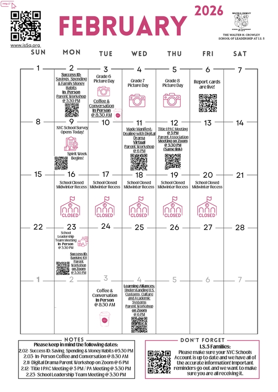 February School Calendar English