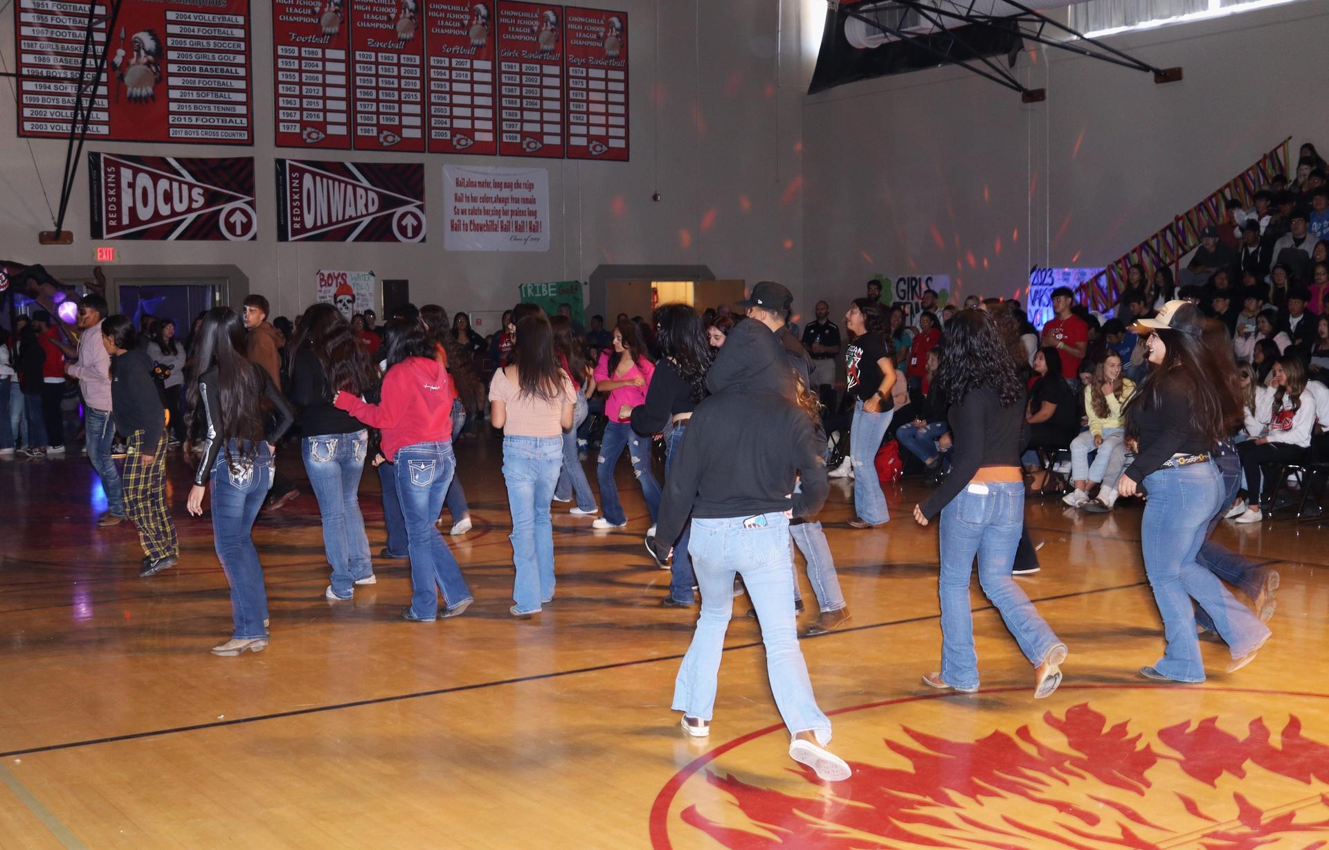 Students and staff enjoying the fall sports rally