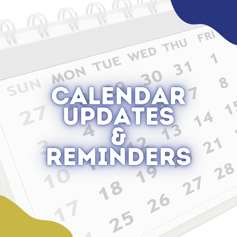 Calendar Updates graphic with clouds that days Calendar Updates & Reminders.