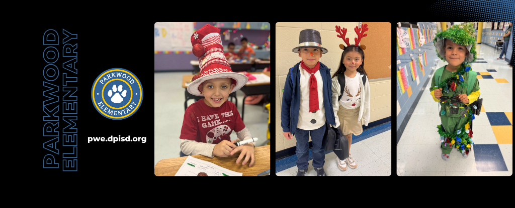 Children in costumes for a holiday celebration, standing in a school hallway.