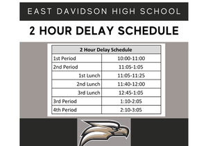 Schedule for the East Davidson High School 2-hour delay.