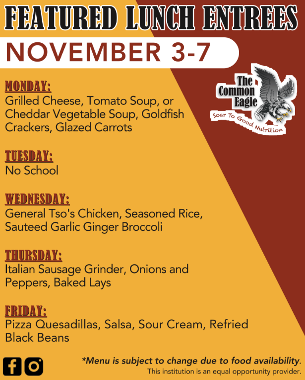 Cafe Lunch Menu first week of November '25