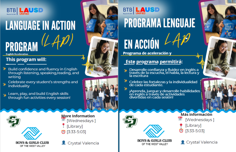 Language in Action Flyer in English and Spanish