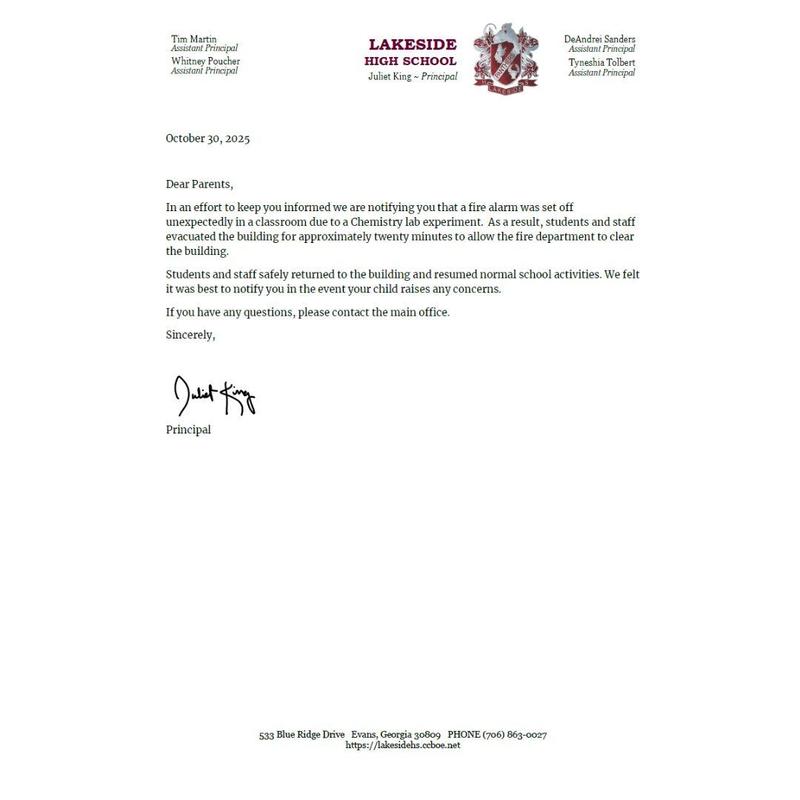 Parent Notification 10/30