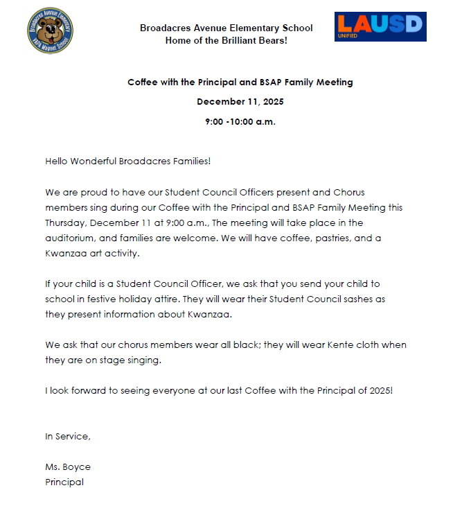 Coffee with the Principal