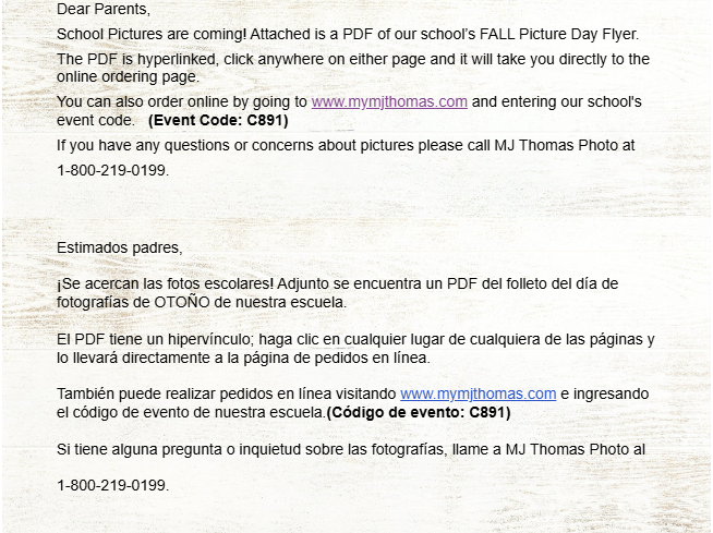 BES Picture Day Flyer Featured Photo