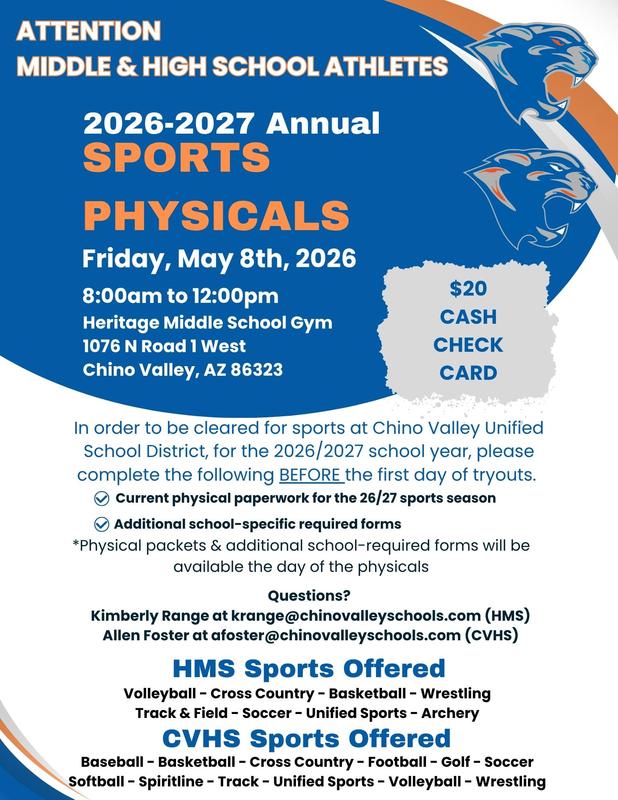 Flyer with all details on physicals - pdf readable copy available on athletics page