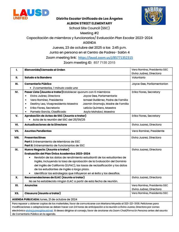 Meeting agenda spanish