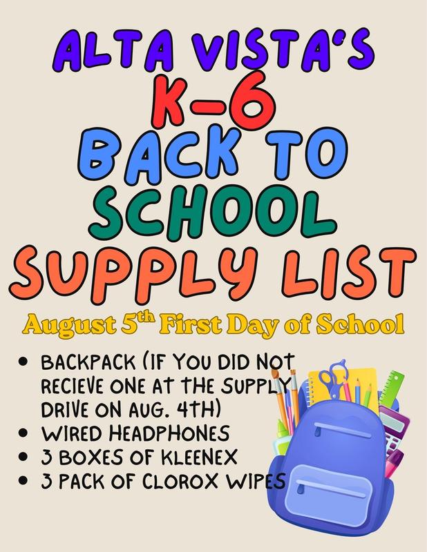 Alta Vista School Supply List