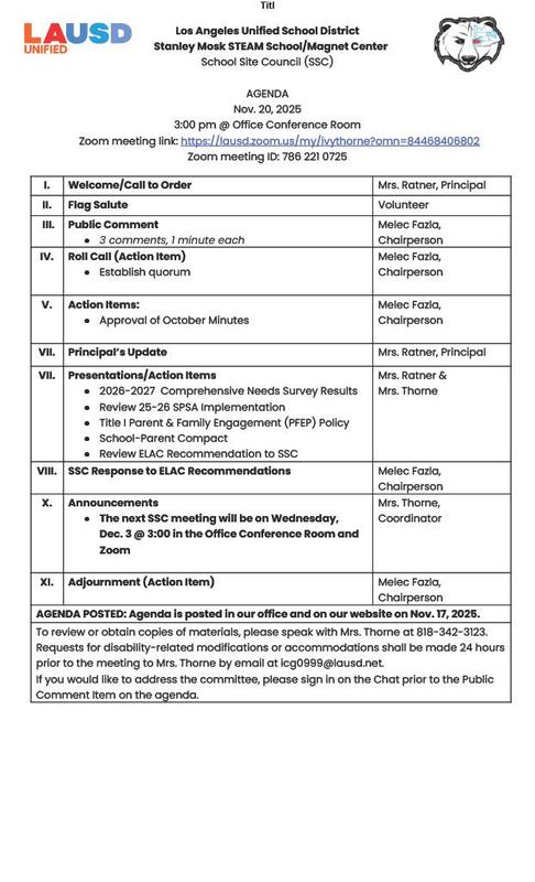 SSC Nov Agenda English
