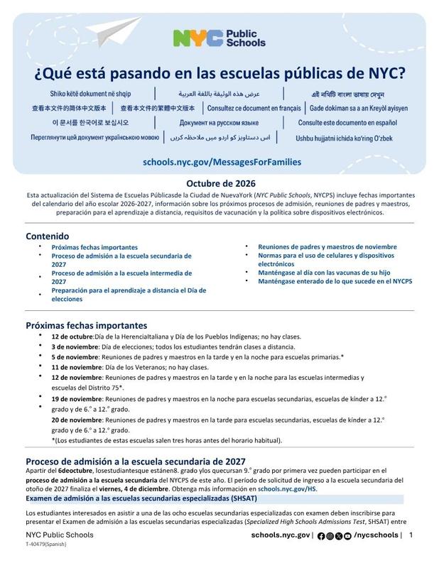 October Family Message letter 1. Spanish