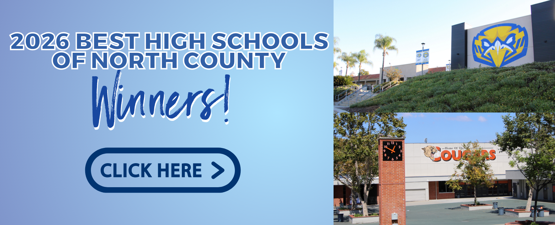 Banner announcing 2026 Best High Schools of North County winners with school images.
