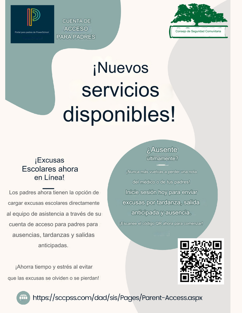 Announcement for new services and school access options for parents.