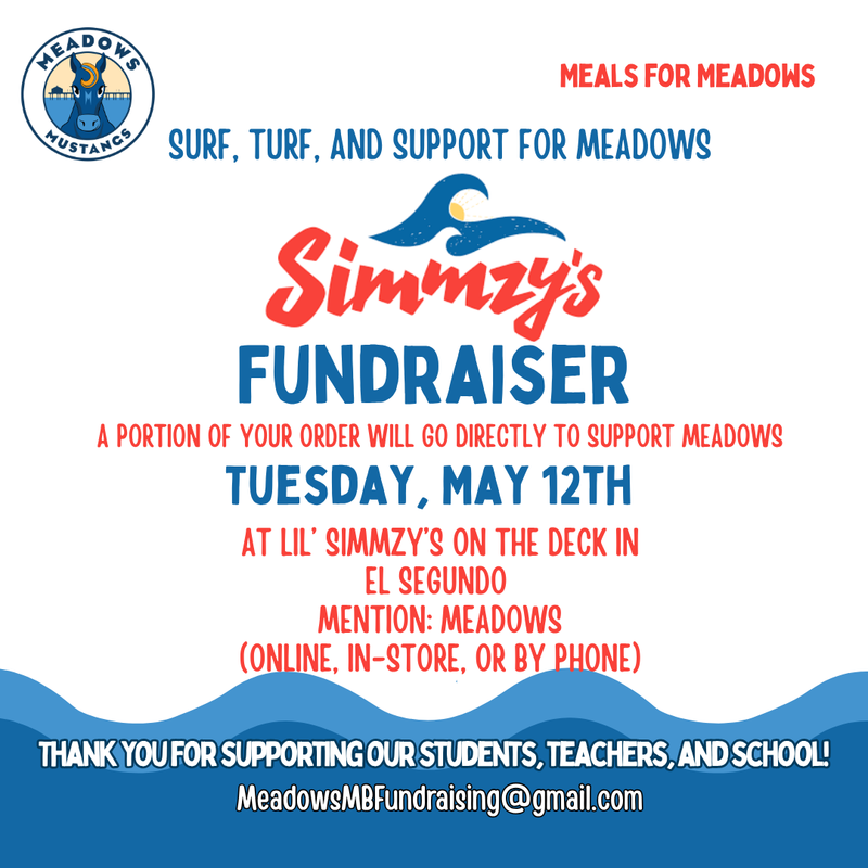 Meals for Meadows  Tuesday, May 12  Lil' Simmzy's On the Deck  Online, In-store or by Phone