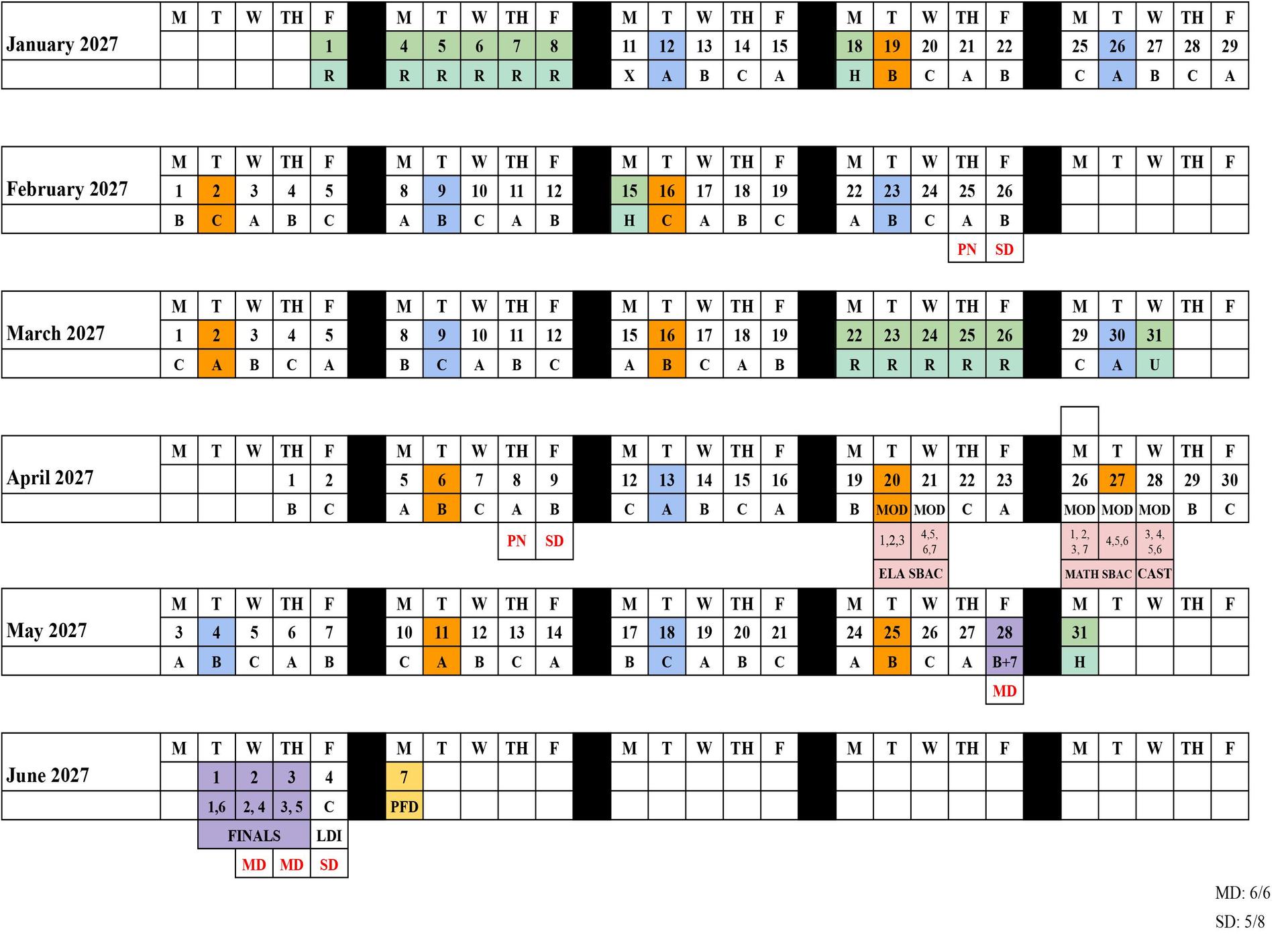Hami Block Schedule Spring