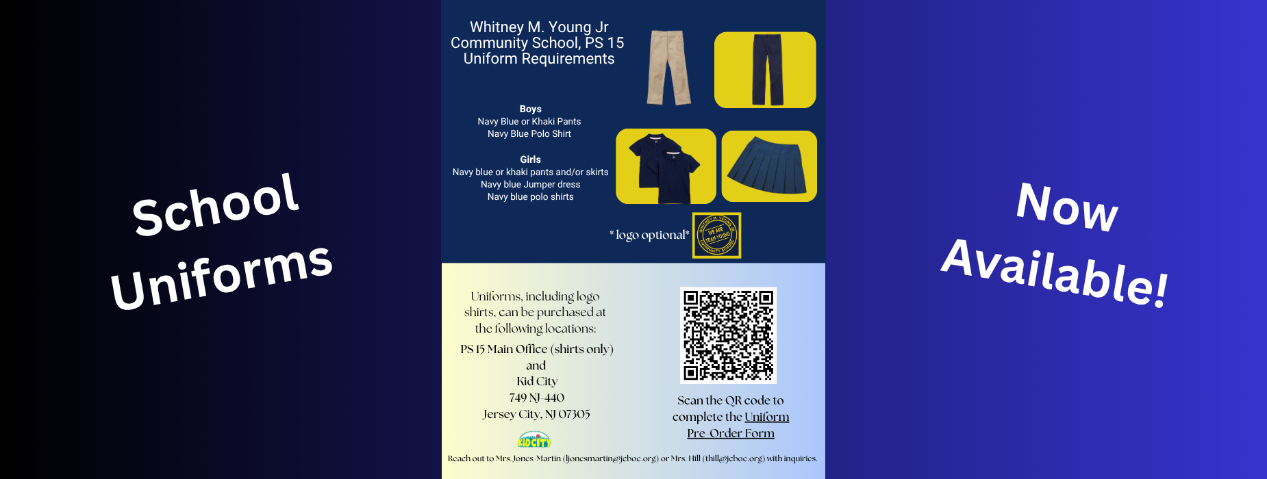 School uniform requirements including pants and shirts for boys and girls.