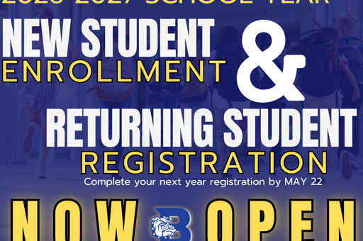 Announcement for student enrollment and registration for the 2023-2024 school year.