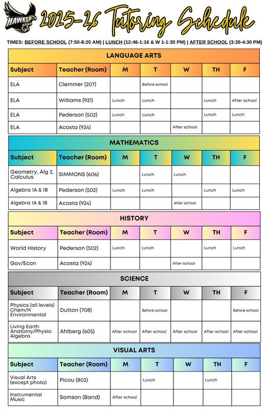 Tutoring Schedule for 1st Semester! Thumbnail Image