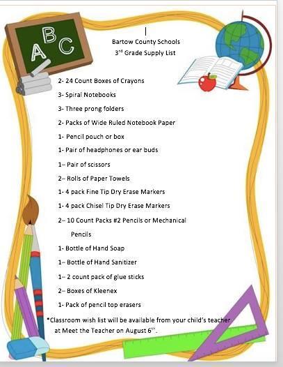 3rd Grade Supply List