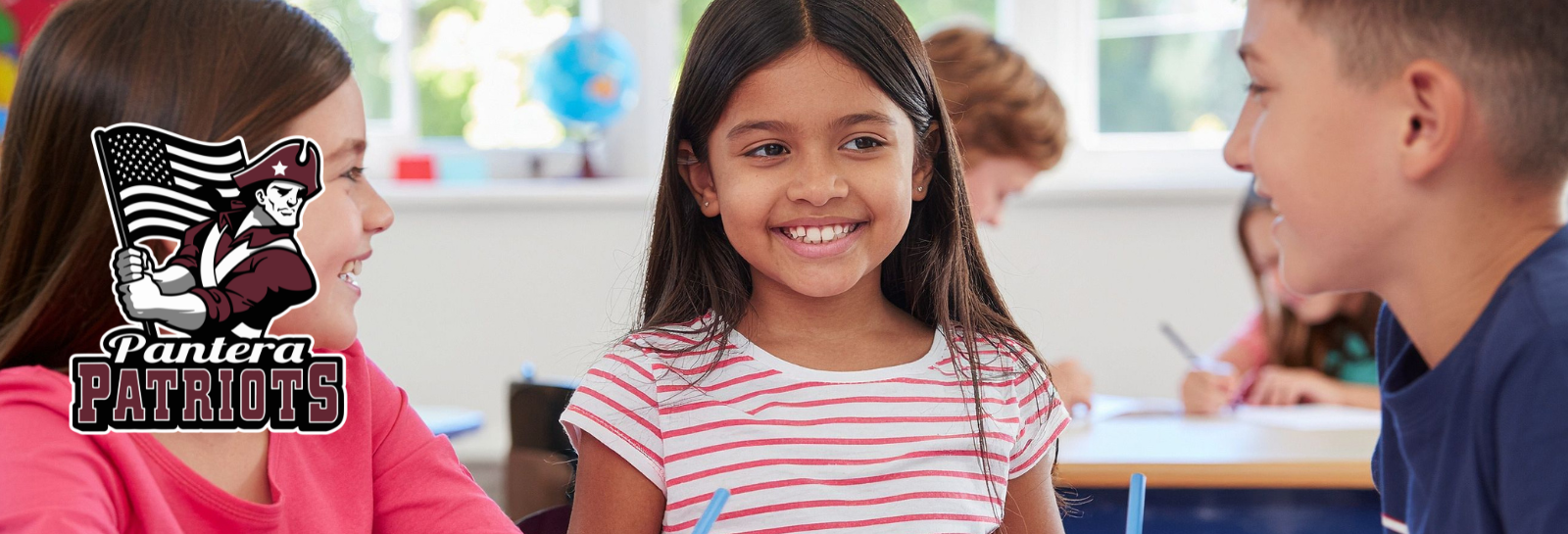 Pantera shuffle homepage banner - students working at their school