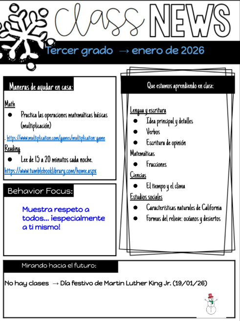 January 3rd Grade Spanish