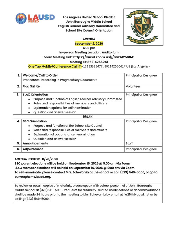 ELAC and SSC Meeting Agenda