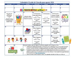 Lincoln Elementary August Calendar