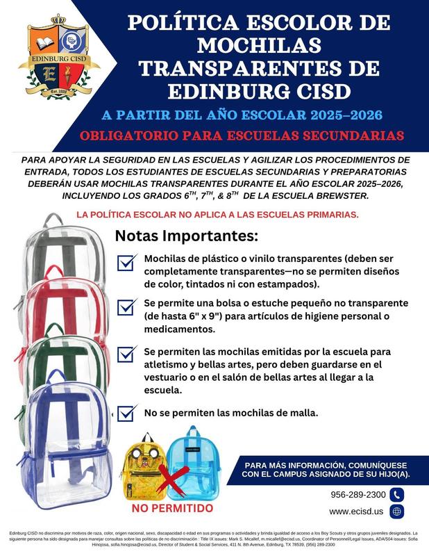 Clear Backpack Policy - Spanish