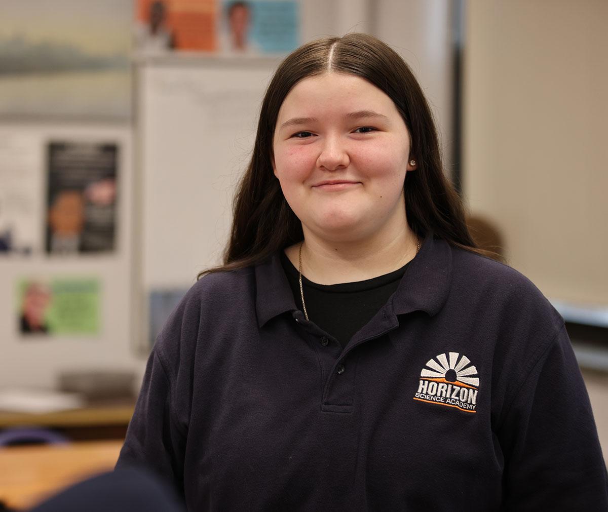 HSA Belmont students working on a laptop in the classroom.