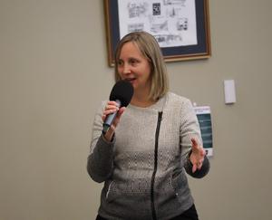 Architect Julie Spence answers a question from an audience member