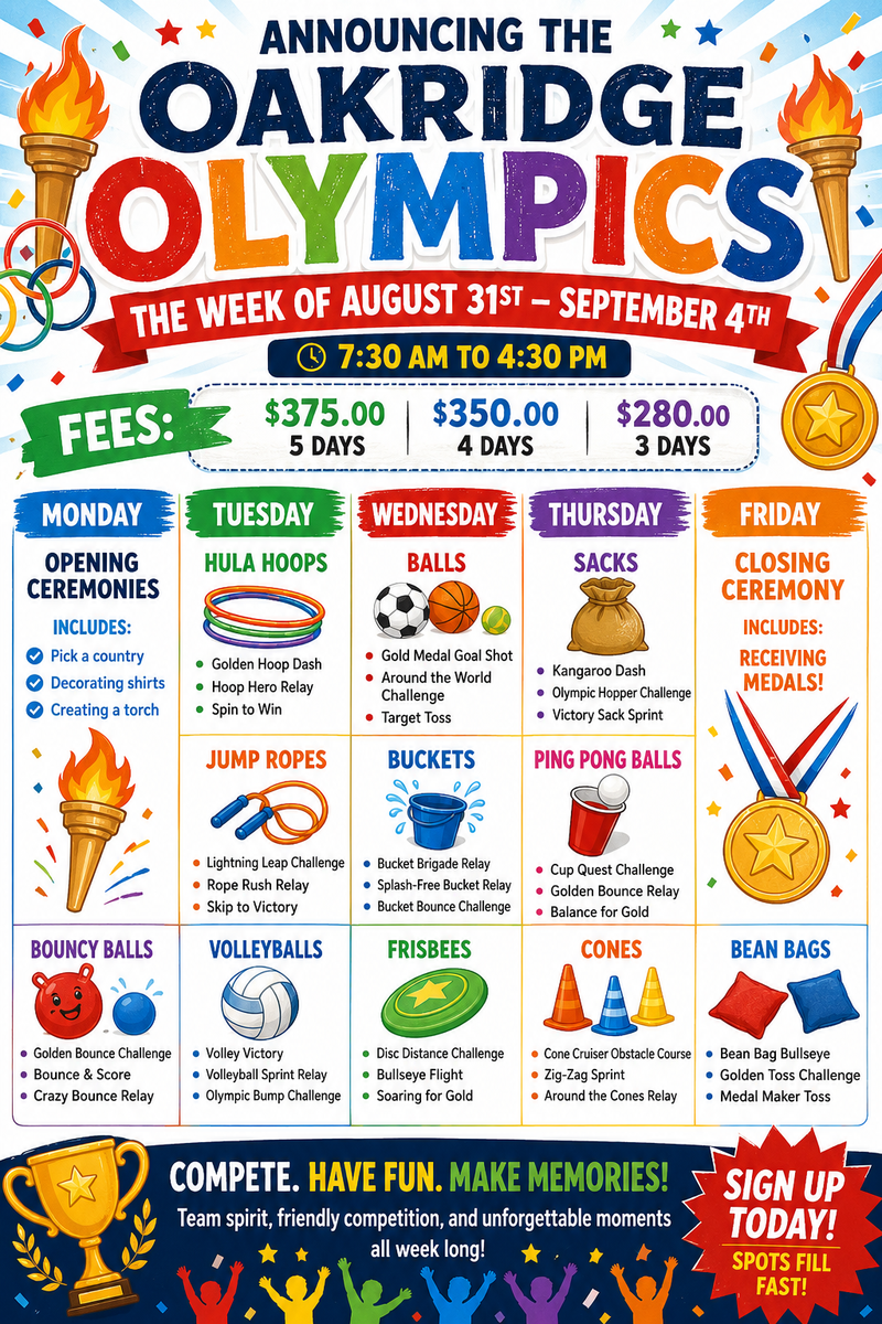 Oakridge Olympics August 31st - September 4th