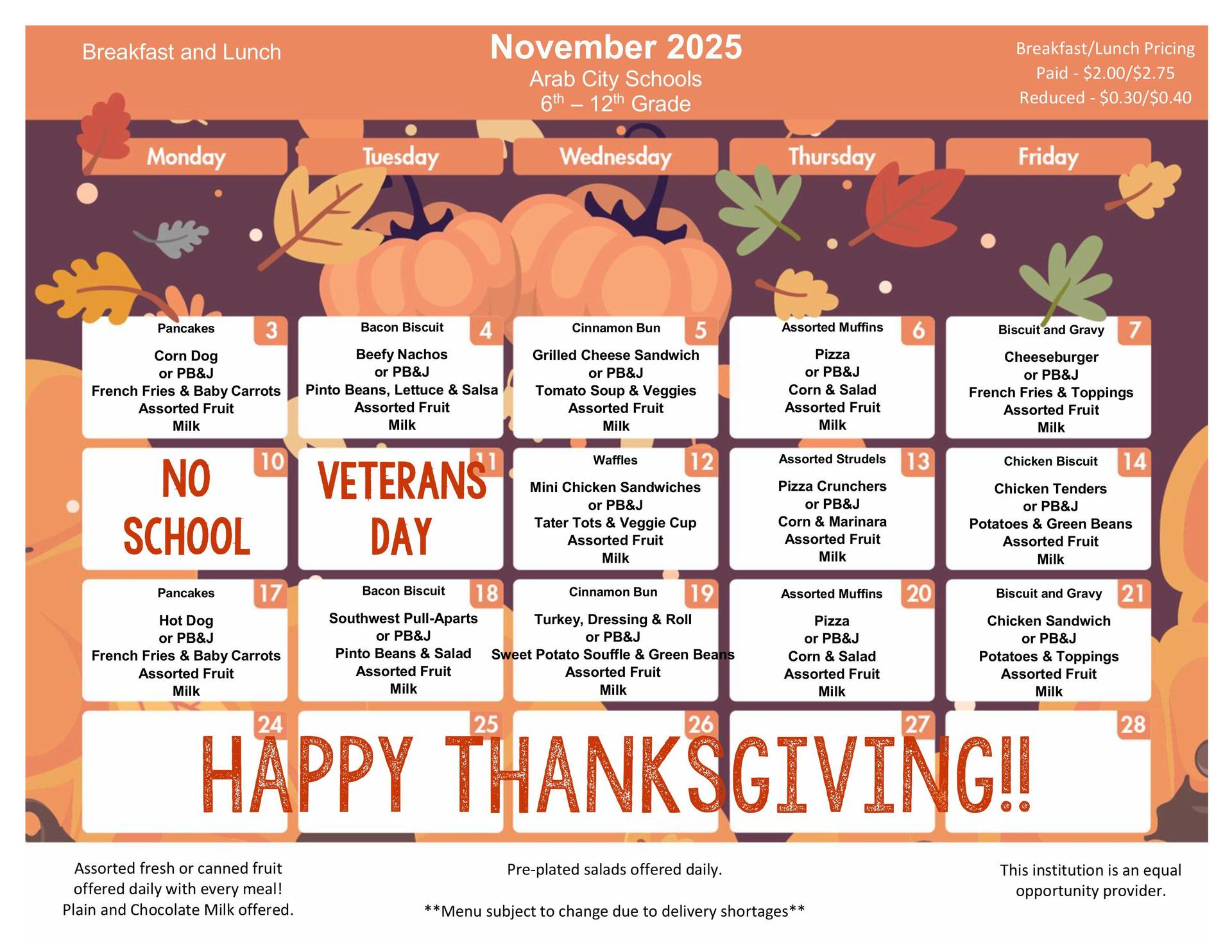 November 2025 Menu 6-12