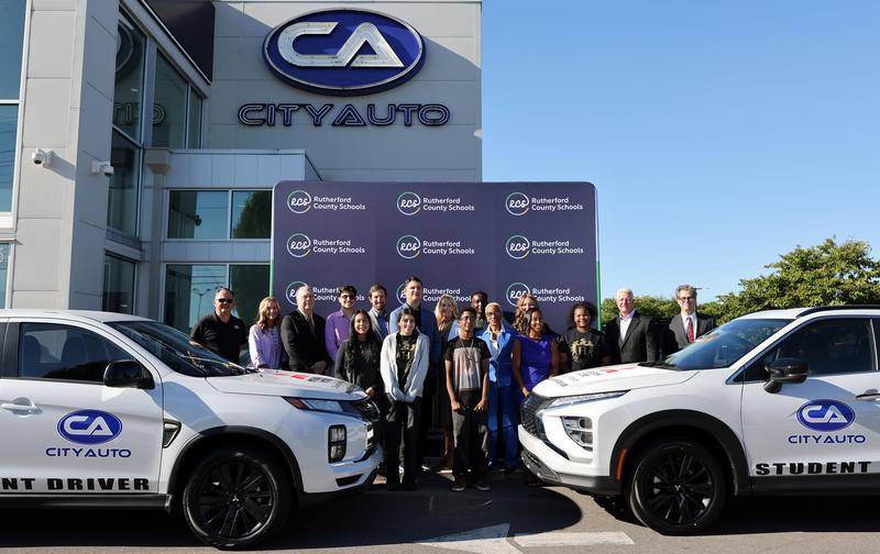 City Auto Mitsubishi donates two vehicles to Rutherford County Schools to be used in student driver programs at Central Magnet and Holloway High schools.