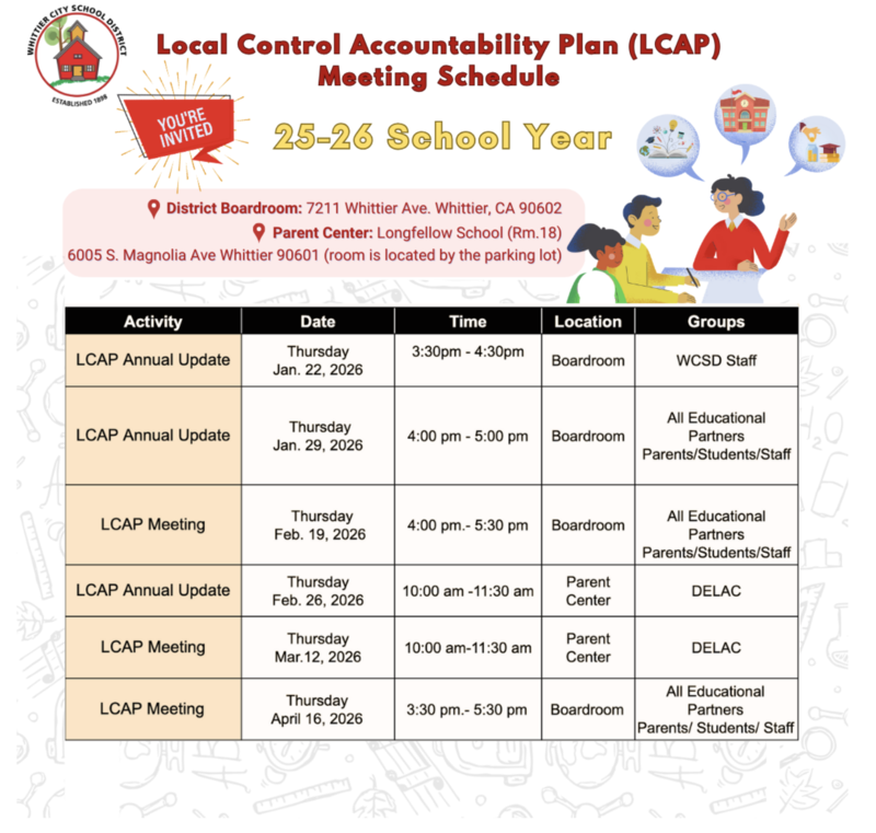 LCAP meeting Schedule for 2025-2026 (English)